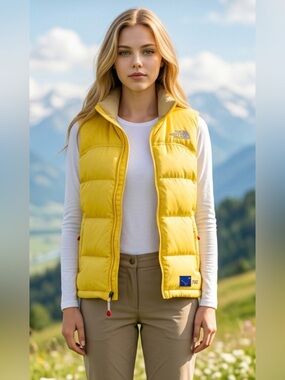 The North Face Women's Bright Yellow Quilted Down Vest 7 Summit Project 2006
